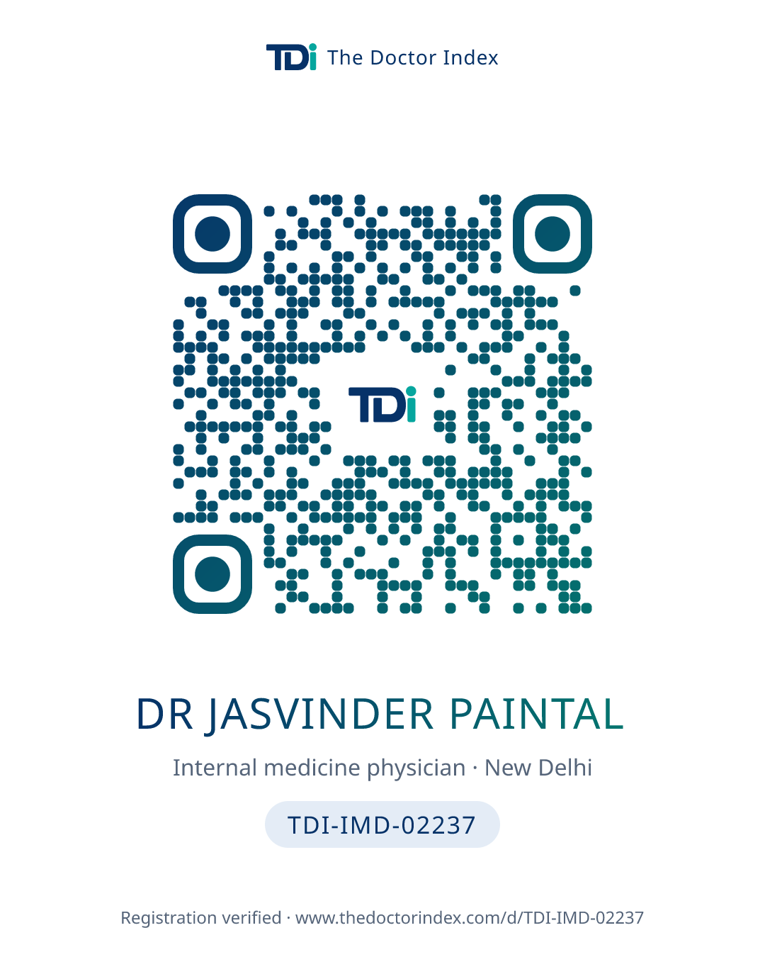 QR card for Dr Jasvinder Paintal, TDI-IMD-02237