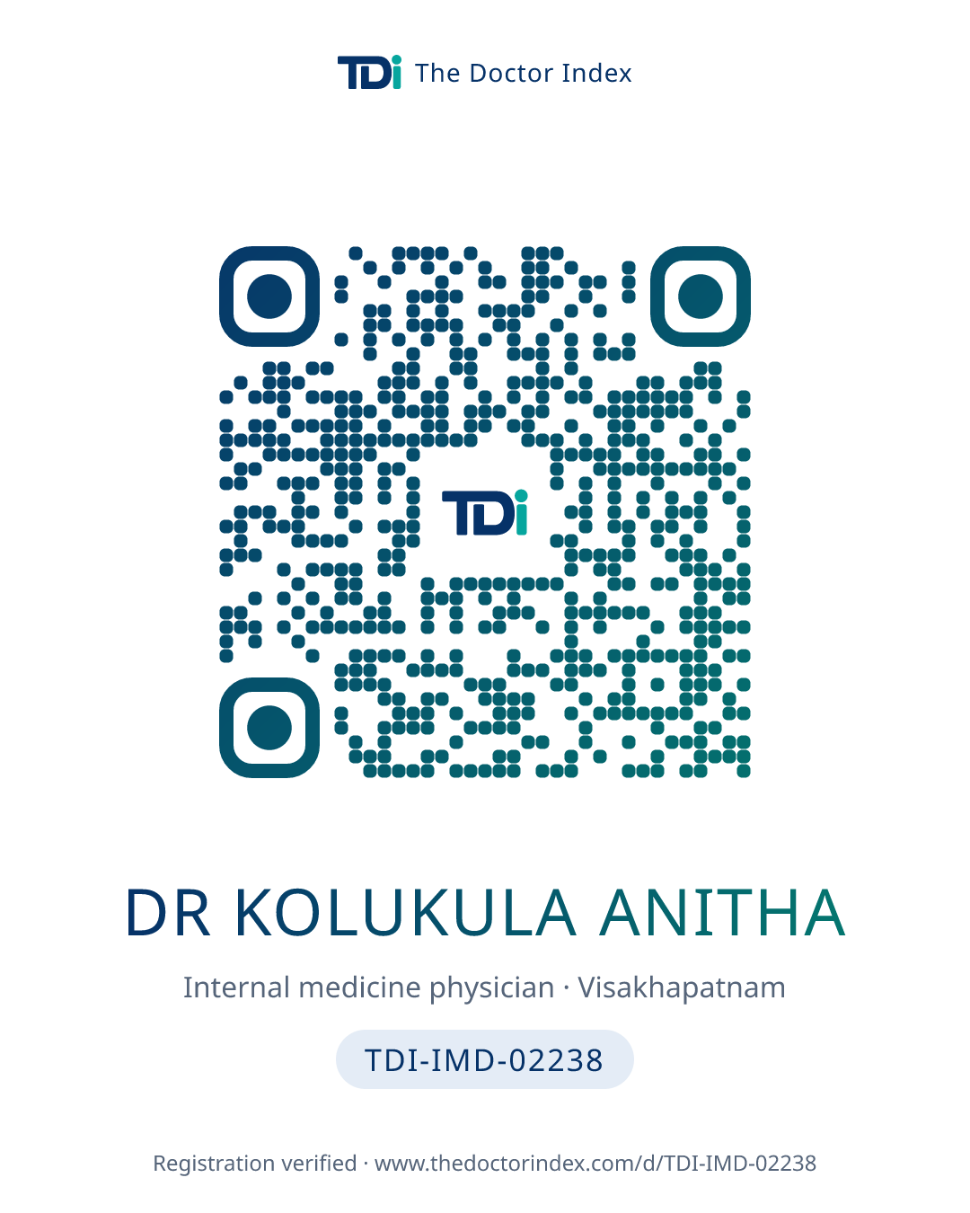 QR card for Dr Kolukula Anitha, TDI-IMD-02238