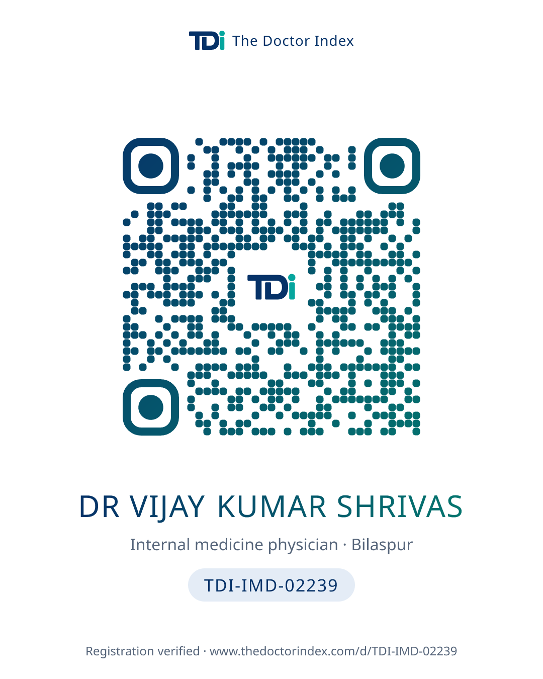 QR card for Dr Vijay Kumar Shrivas, TDI-IMD-02239