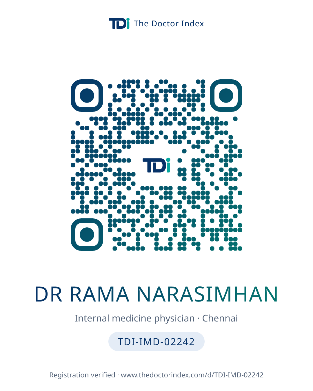 QR card for Dr Rama Narasimhan, TDI-IMD-02242