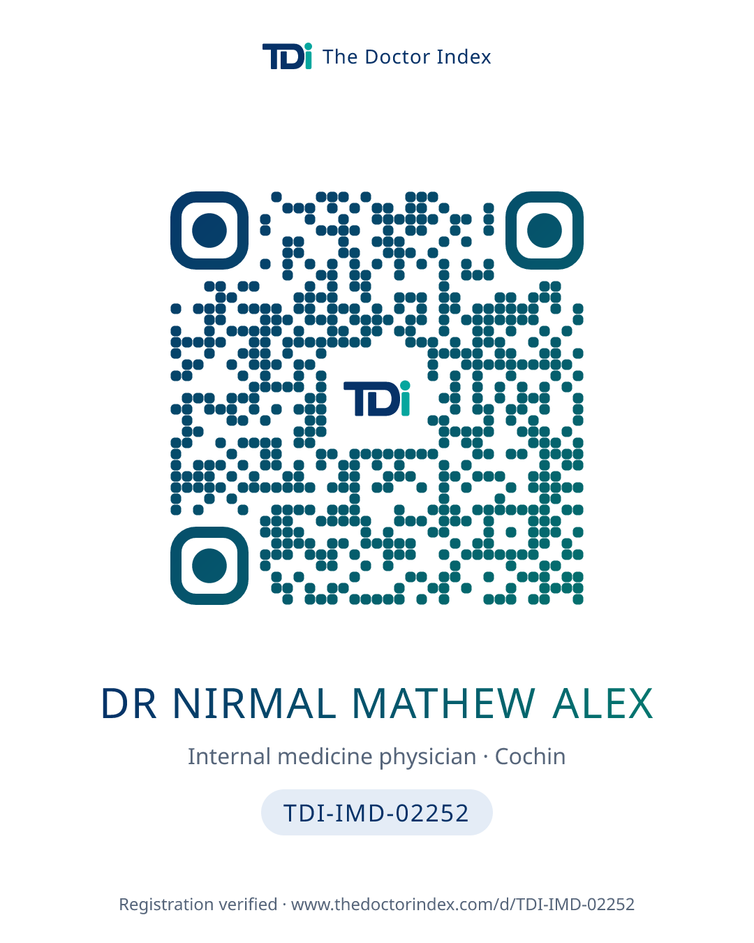 QR card for Dr Nirmal Mathew Alex, TDI-IMD-02252