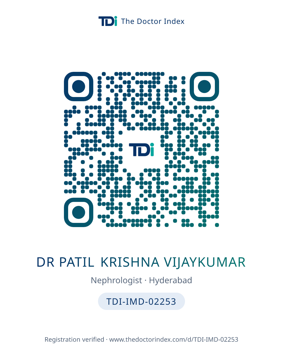 QR card for Dr Patil Krishna Vijaykumar, TDI-IMD-02253