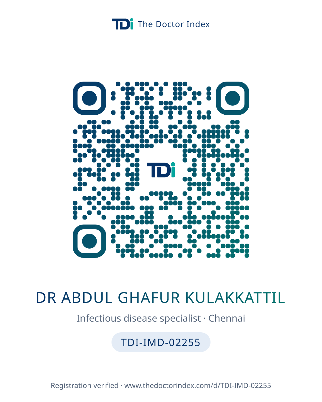 QR card for Dr Abdul Ghafur Kulakkattil, TDI-IMD-02255