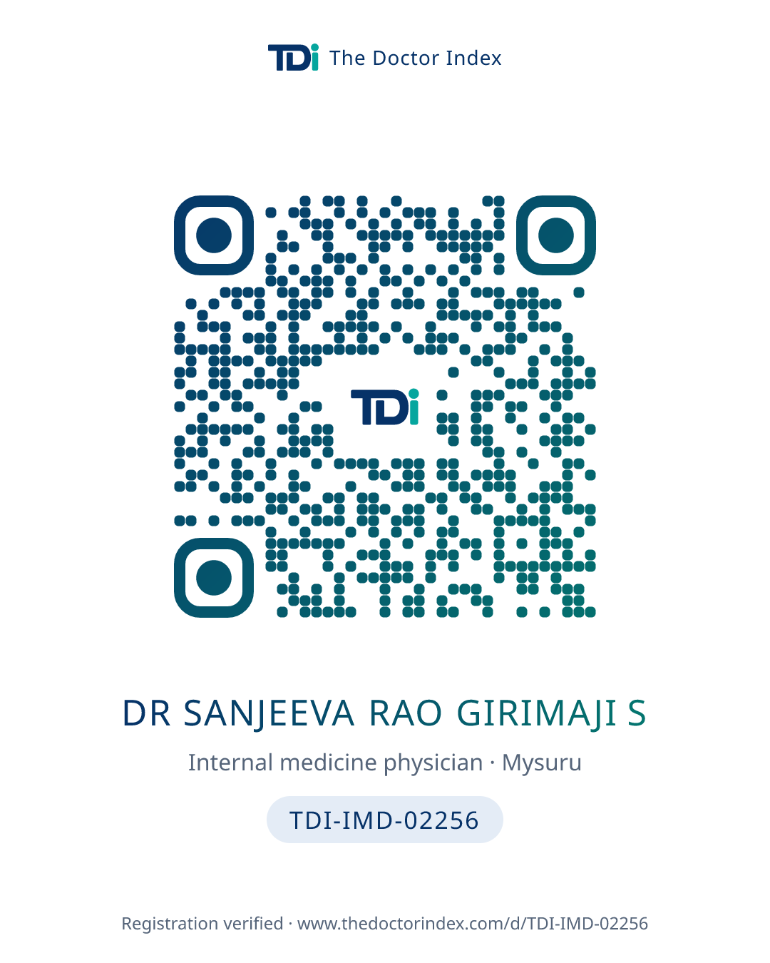 QR card for Dr Sanjeeva Rao Girimaji S, TDI-IMD-02256