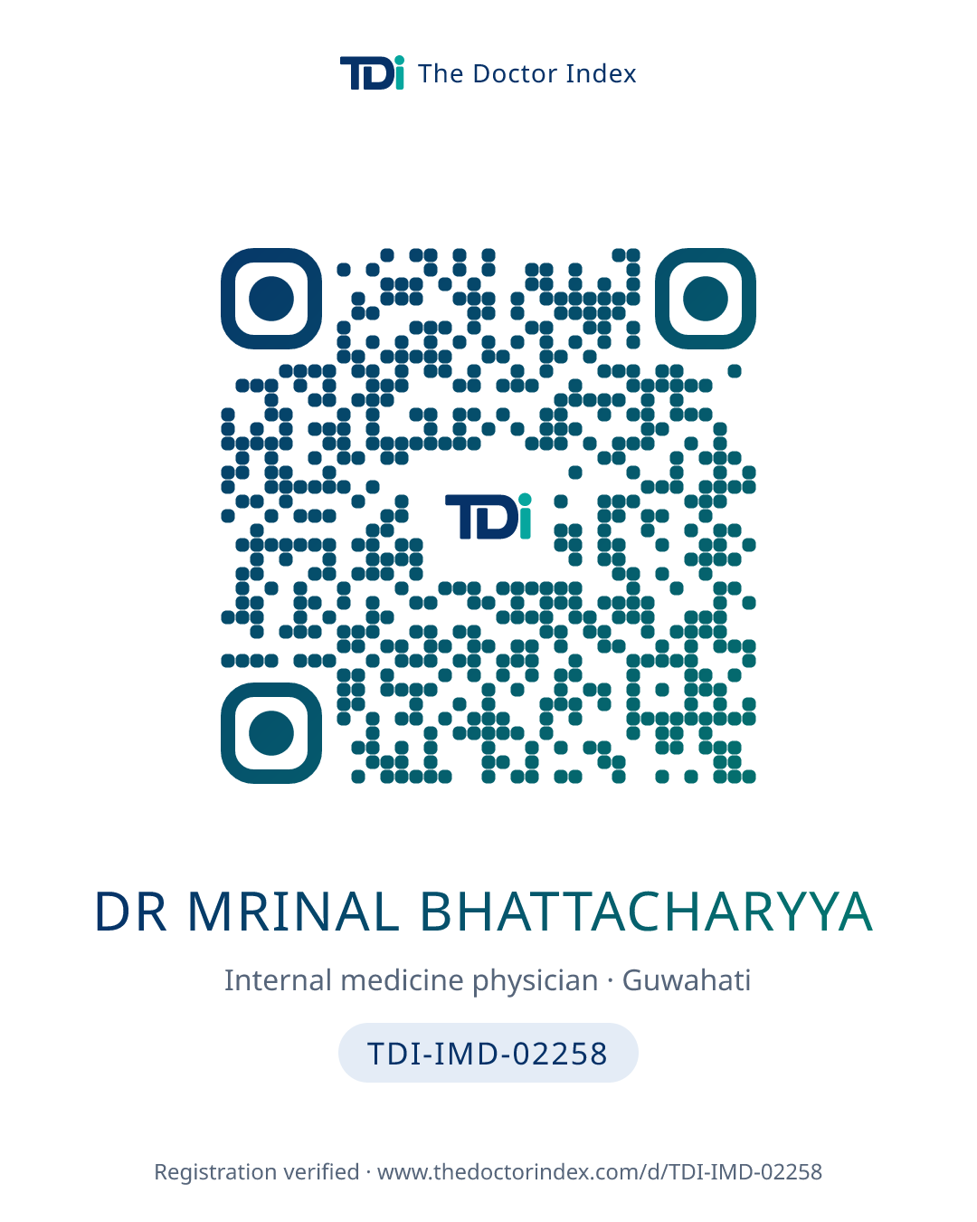 QR card for Dr Mrinal Bhattacharyya, TDI-IMD-02258