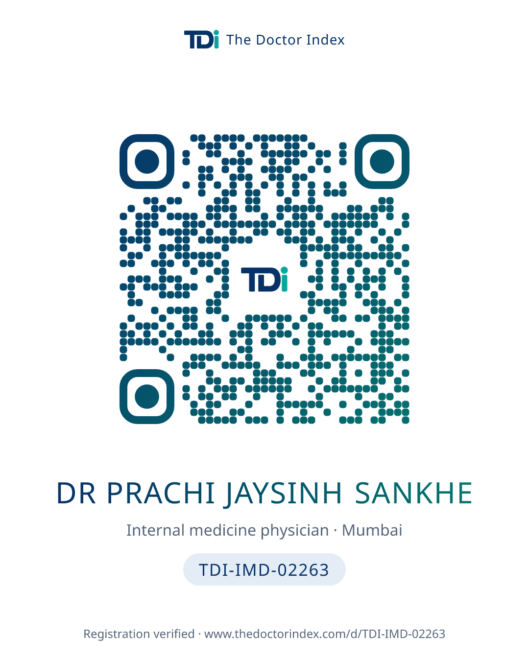 QR card for Dr Prachi Jaysinh Sankhe, TDI-IMD-02263