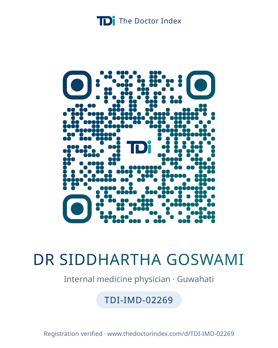 QR card for Dr Siddhartha Goswami, TDI-IMD-02269