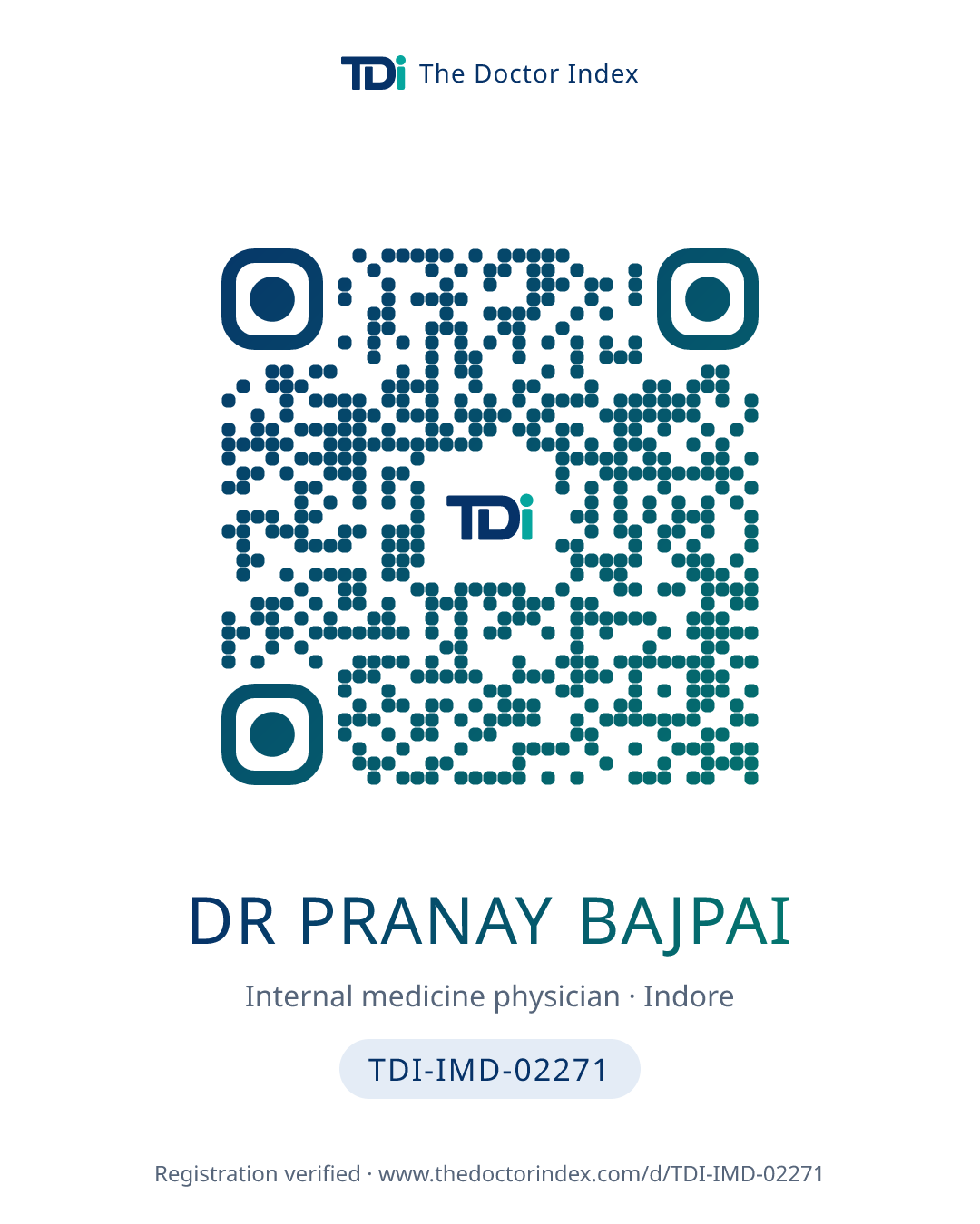QR card for Dr Pranay Bajpai, TDI-IMD-02271
