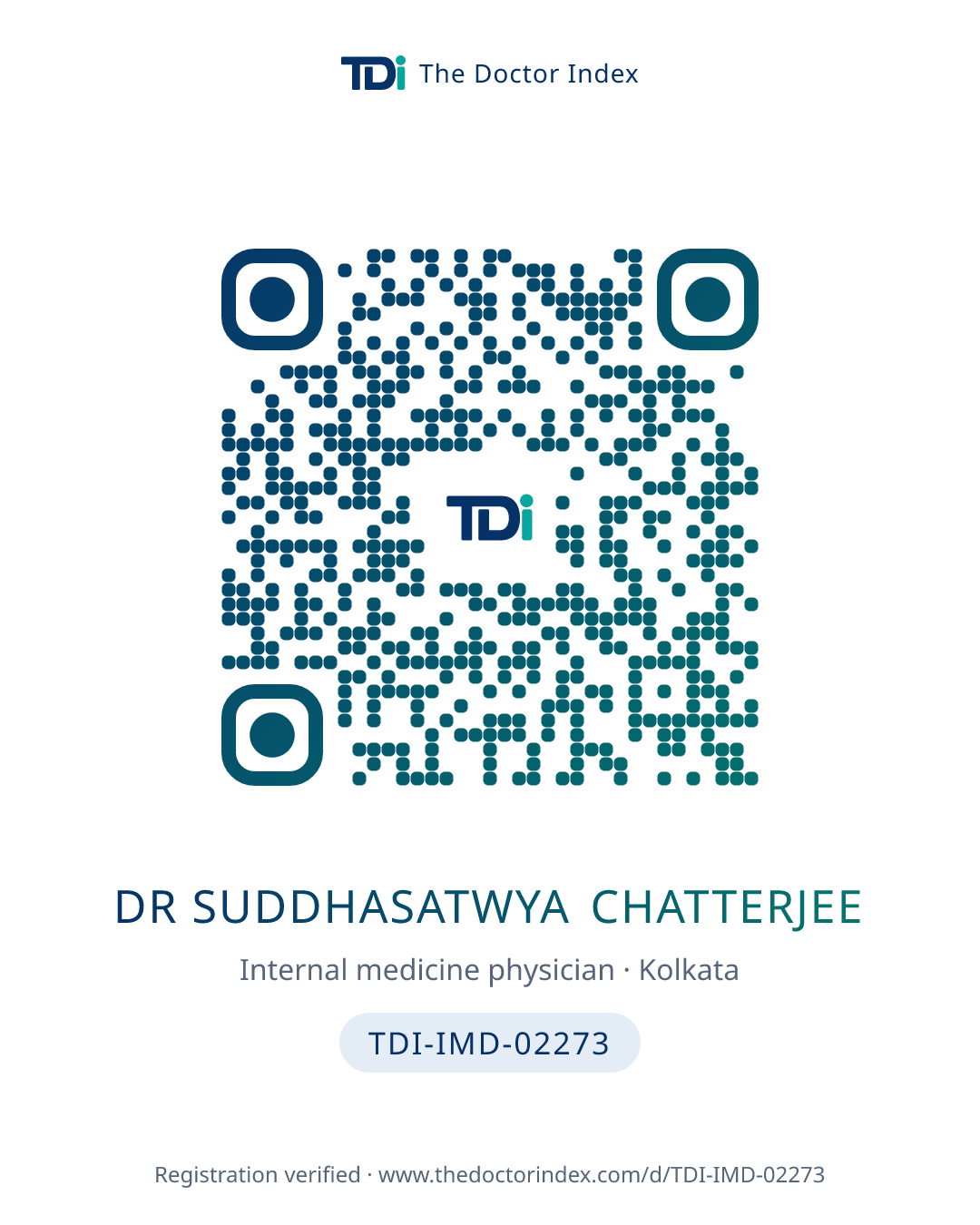 QR card for Dr Suddhasatwya Chatterjee, TDI-IMD-02273