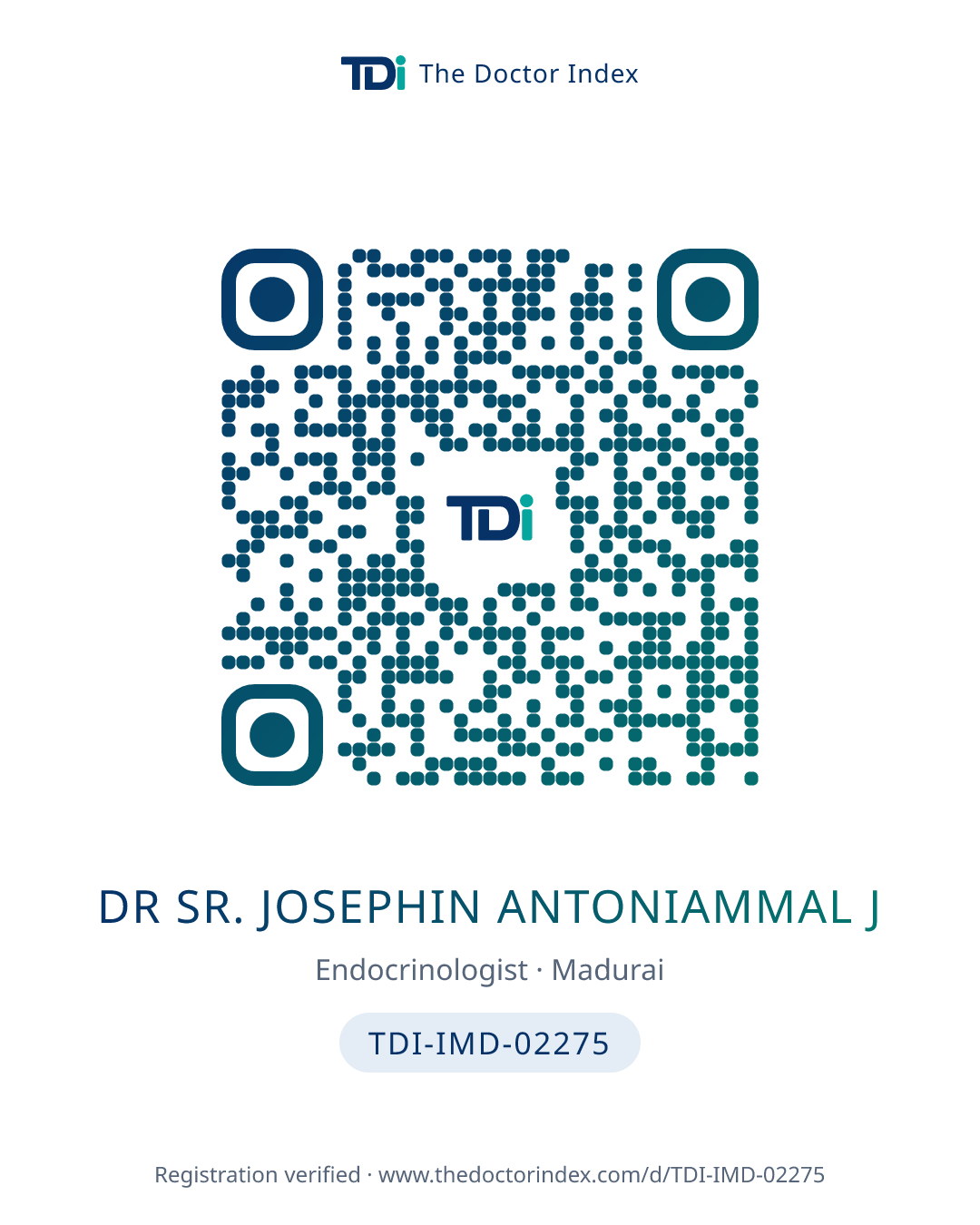 QR card for Dr SR. Josephin Antoniammal J, TDI-IMD-02275