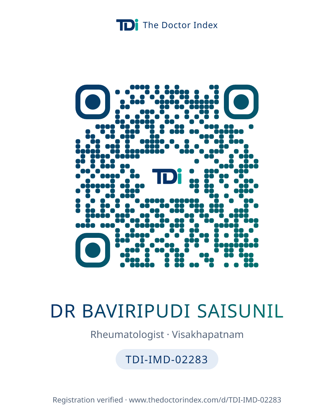 QR card for Dr Baviripudi Saisunil, TDI-IMD-02283