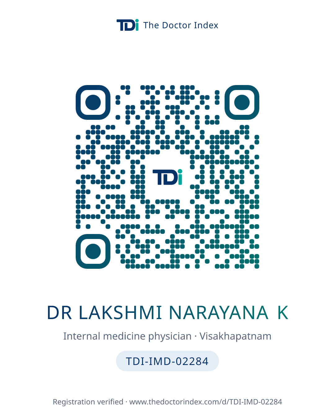 QR card for Dr Lakshmi Narayana K, TDI-IMD-02284