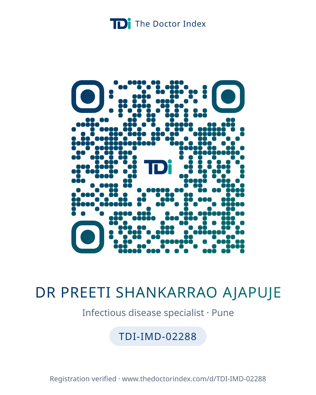QR card for Dr Preeti Shankarrao Ajapuje, TDI-IMD-02288