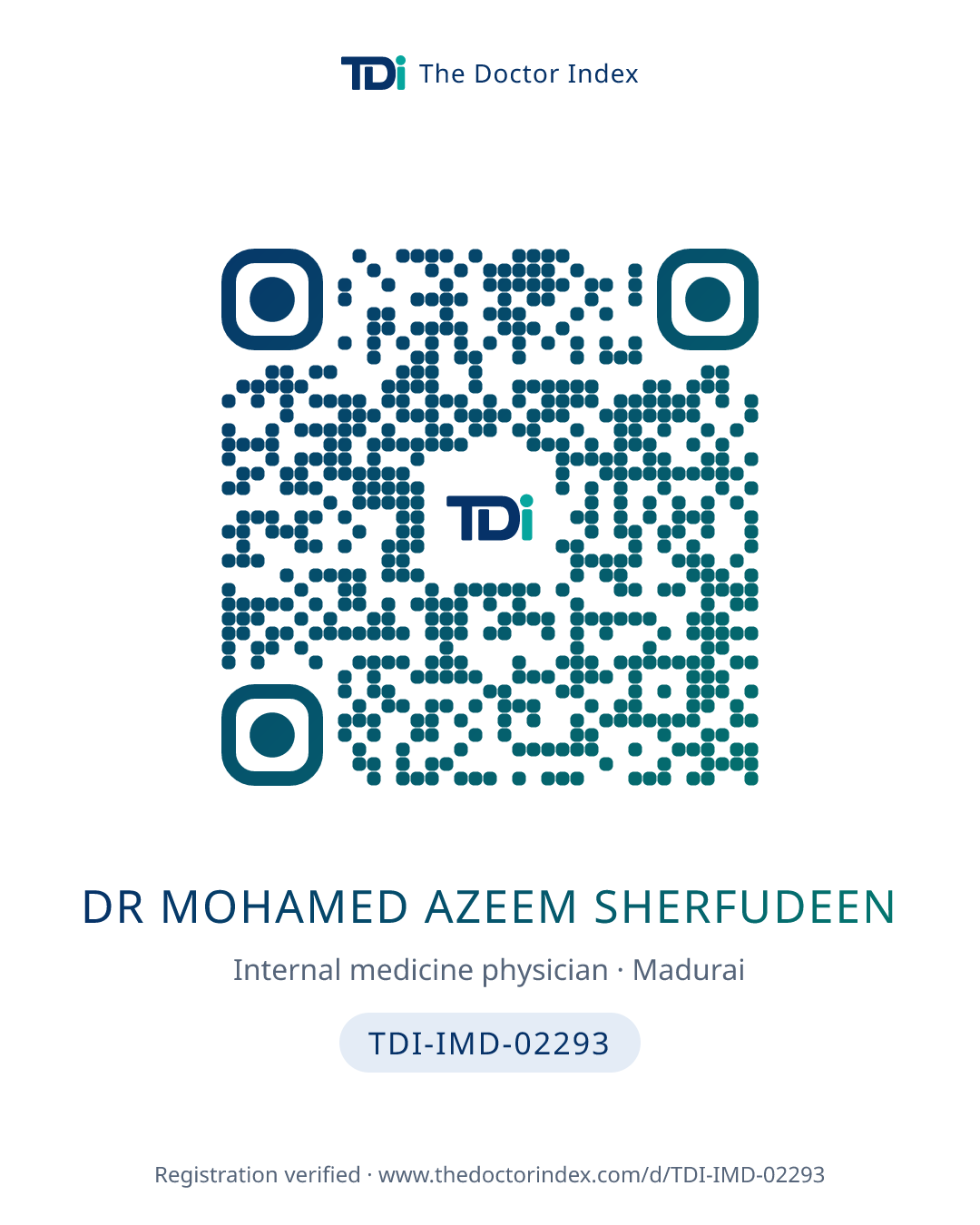QR card for Dr Mohamed Azeem Sherfudeen, TDI-IMD-02293