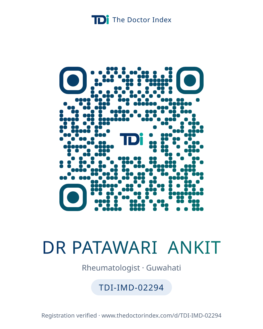 QR card for Dr Patawari Ankit, TDI-IMD-02294