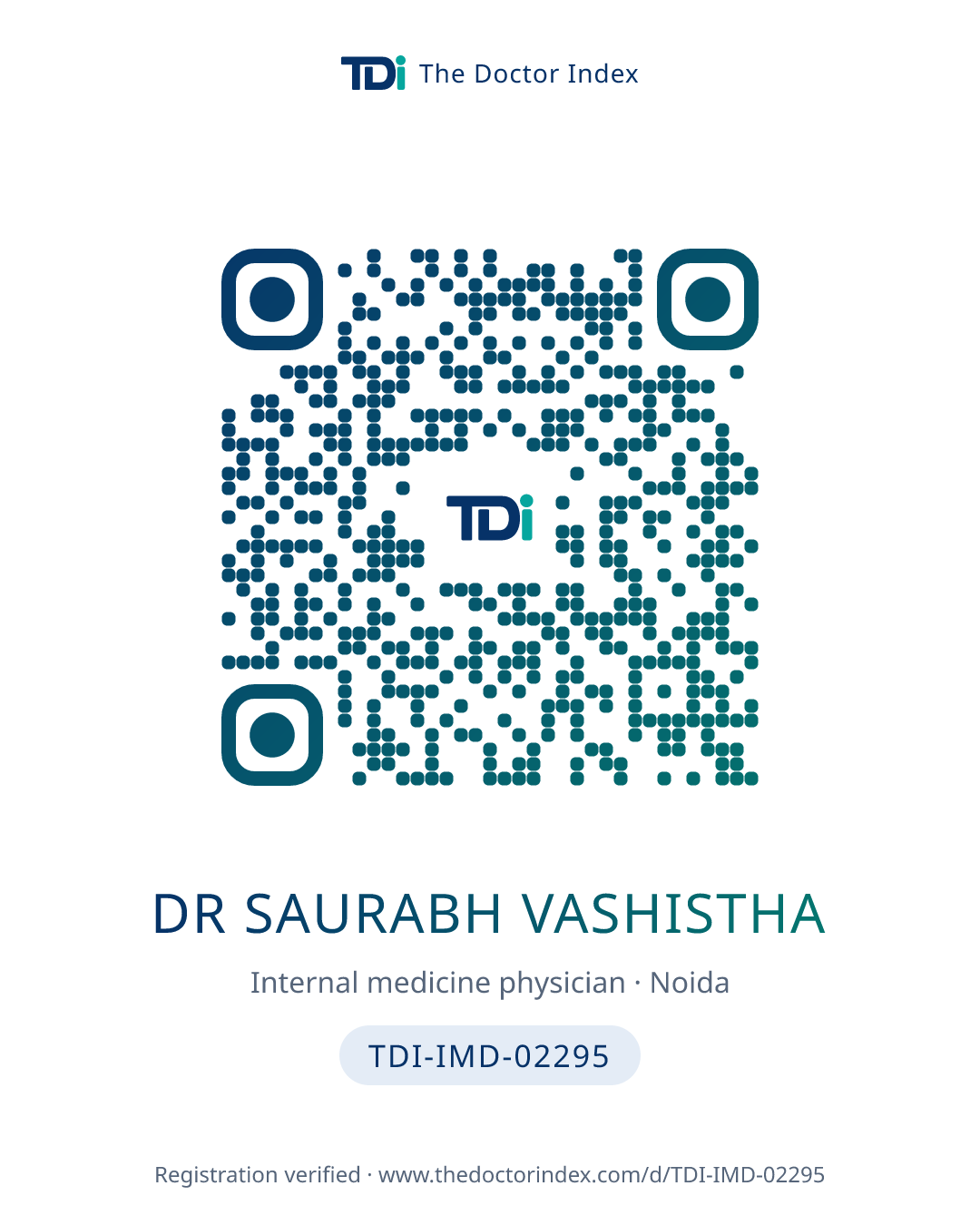 QR card for Dr Saurabh Vashistha, TDI-IMD-02295