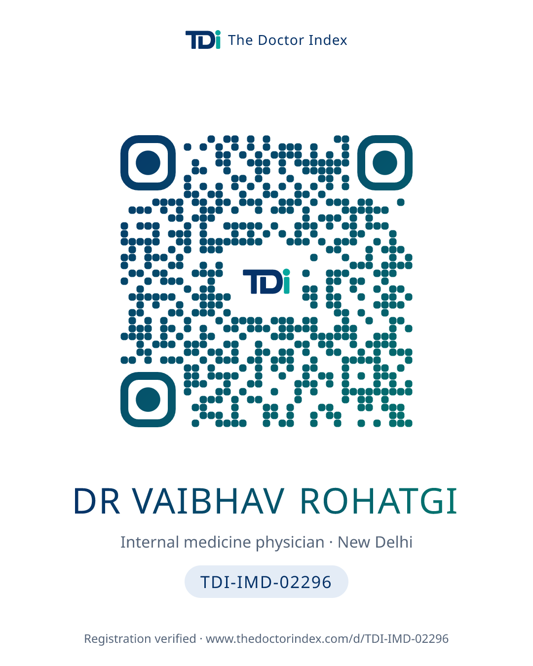 QR card for Dr Vaibhav Rohatgi, TDI-IMD-02296