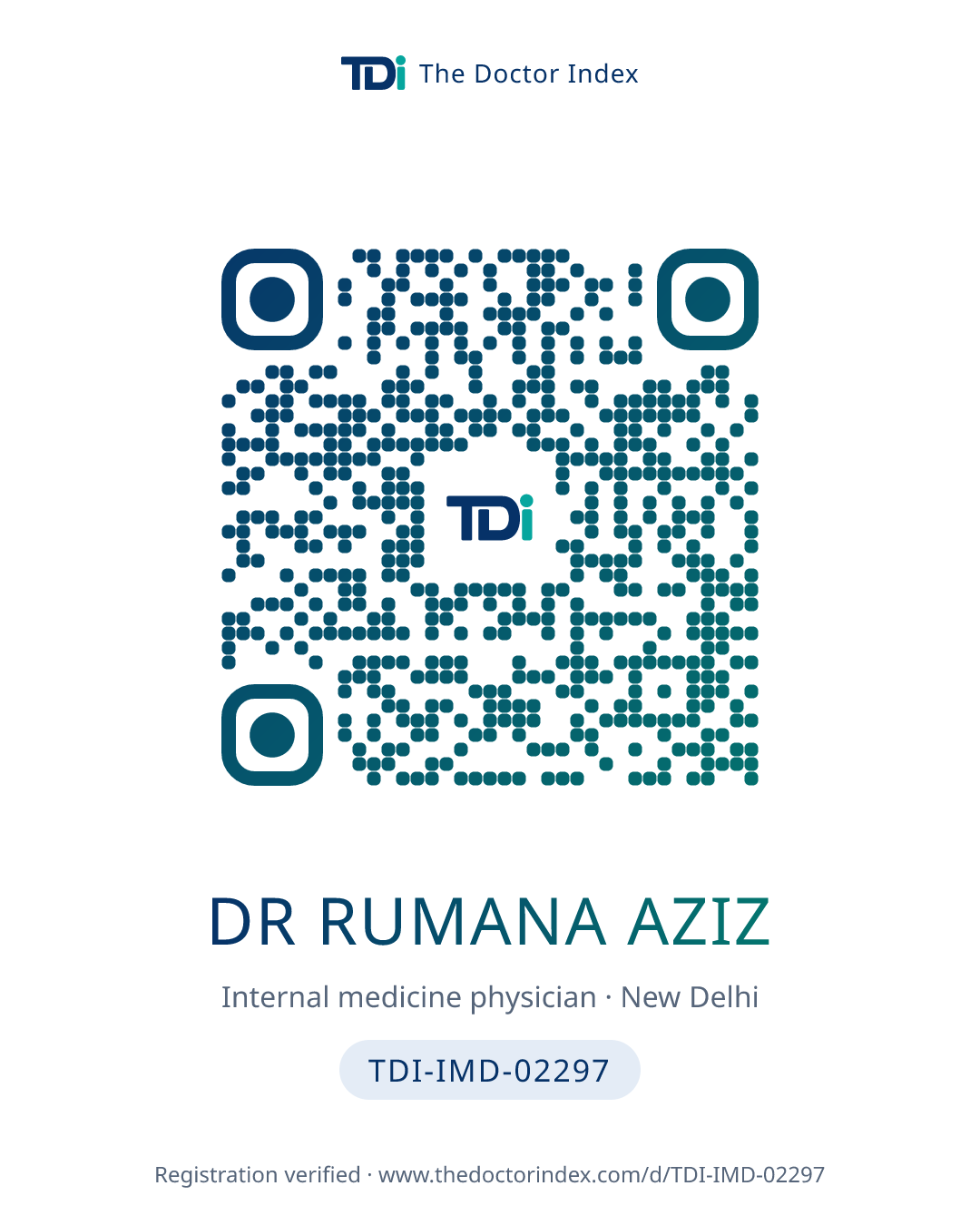 QR card for Dr Rumana Aziz, TDI-IMD-02297