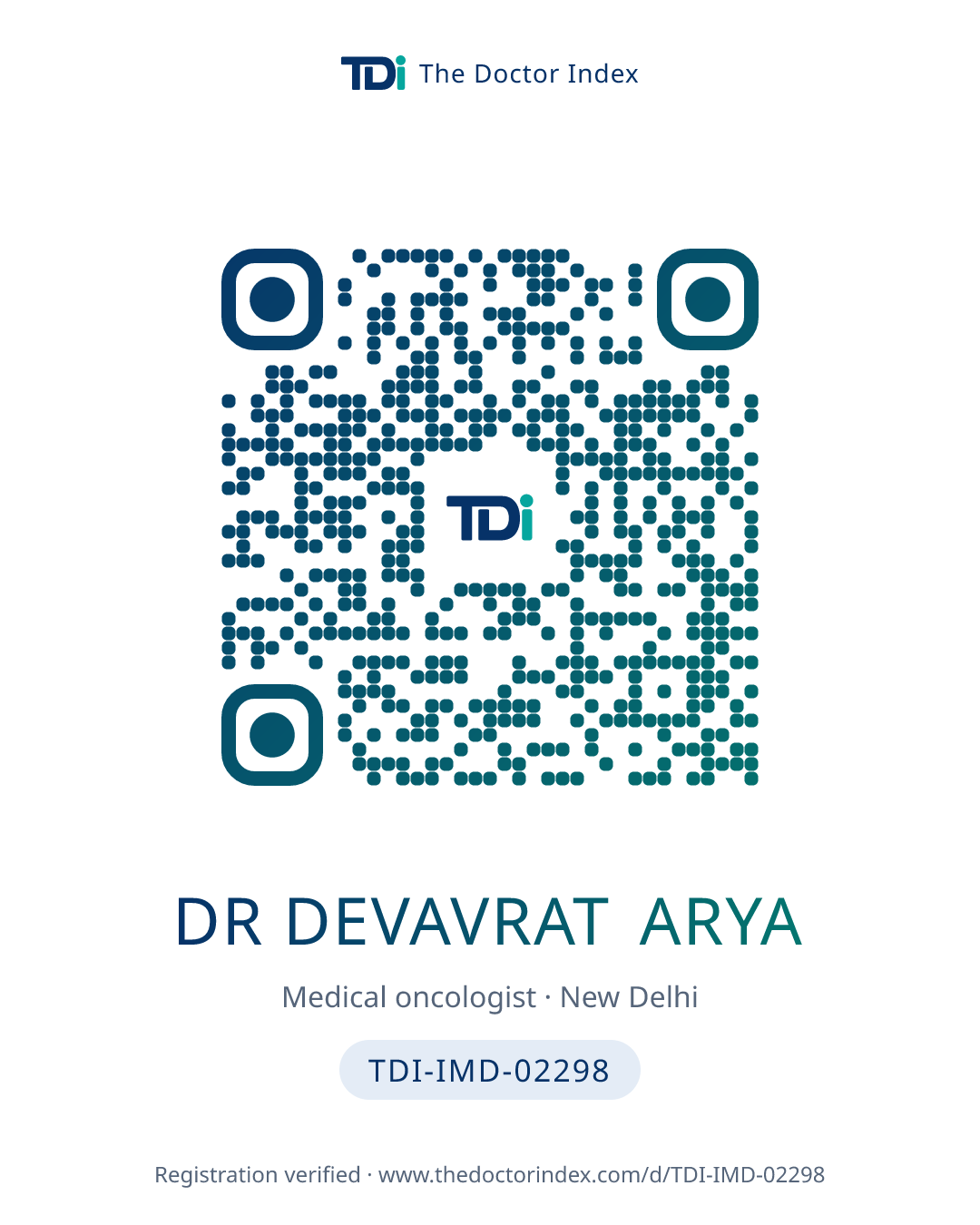 QR card for Dr Devavrat Arya, TDI-IMD-02298