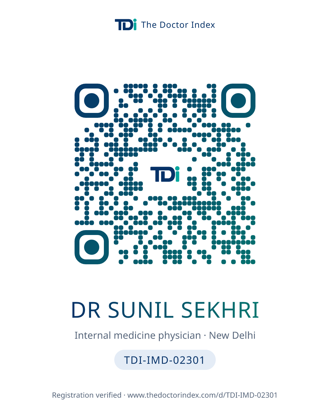 QR card for Dr Sunil Sekhri, TDI-IMD-02301