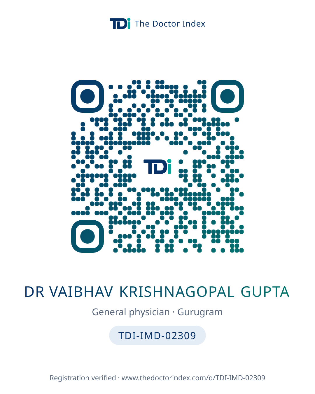 QR card for Dr Vaibhav Krishnagopal Gupta, TDI-IMD-02309