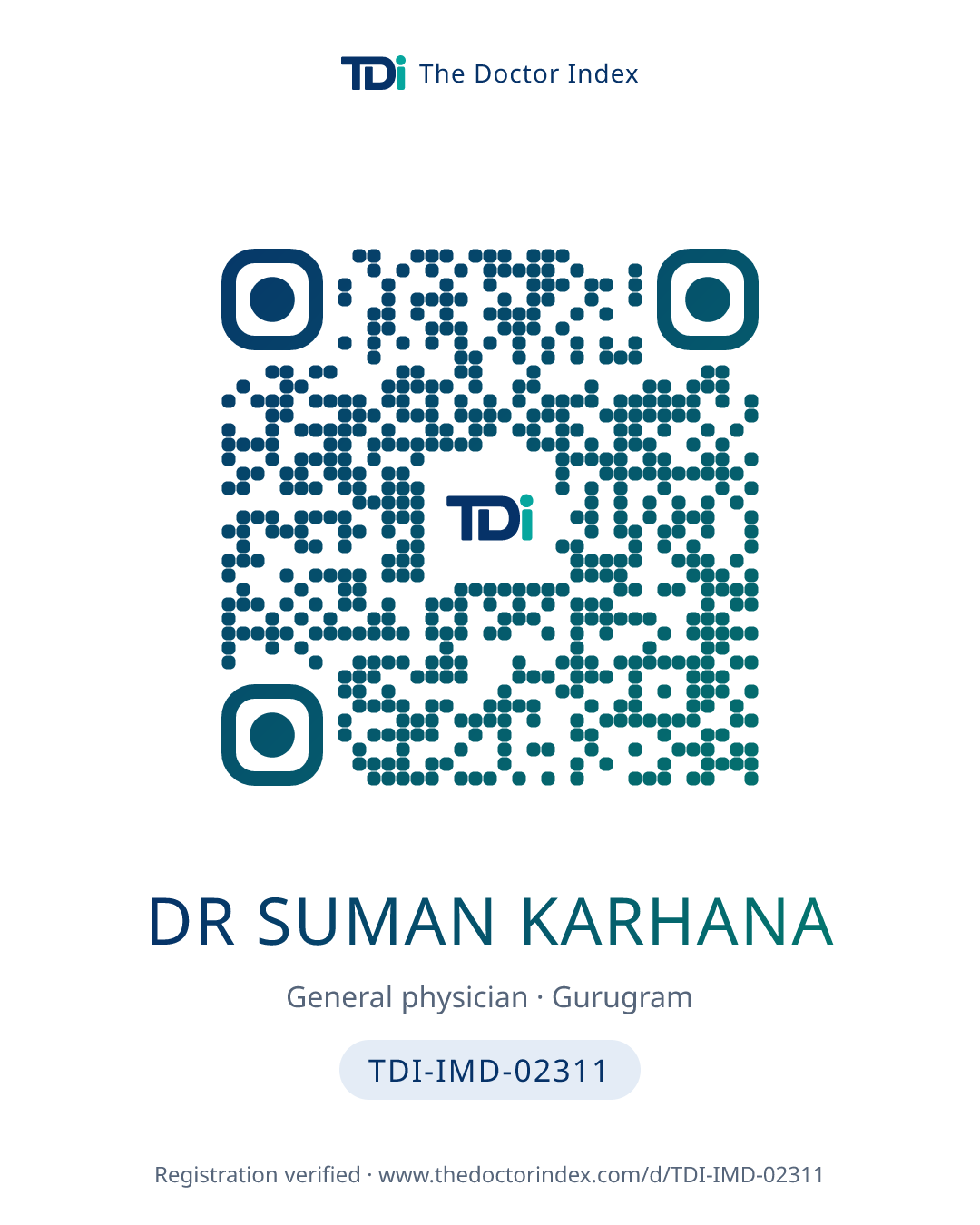 QR card for Dr Suman Karhana, TDI-IMD-02311