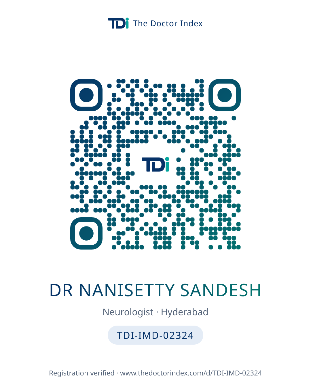 QR card for Dr Nanisetty Sandesh, TDI-IMD-02324