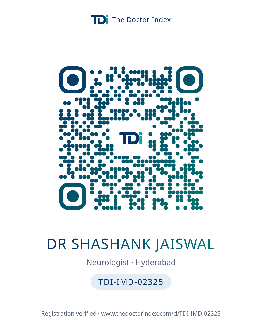 QR card for Dr Shashank Jaiswal, TDI-IMD-02325