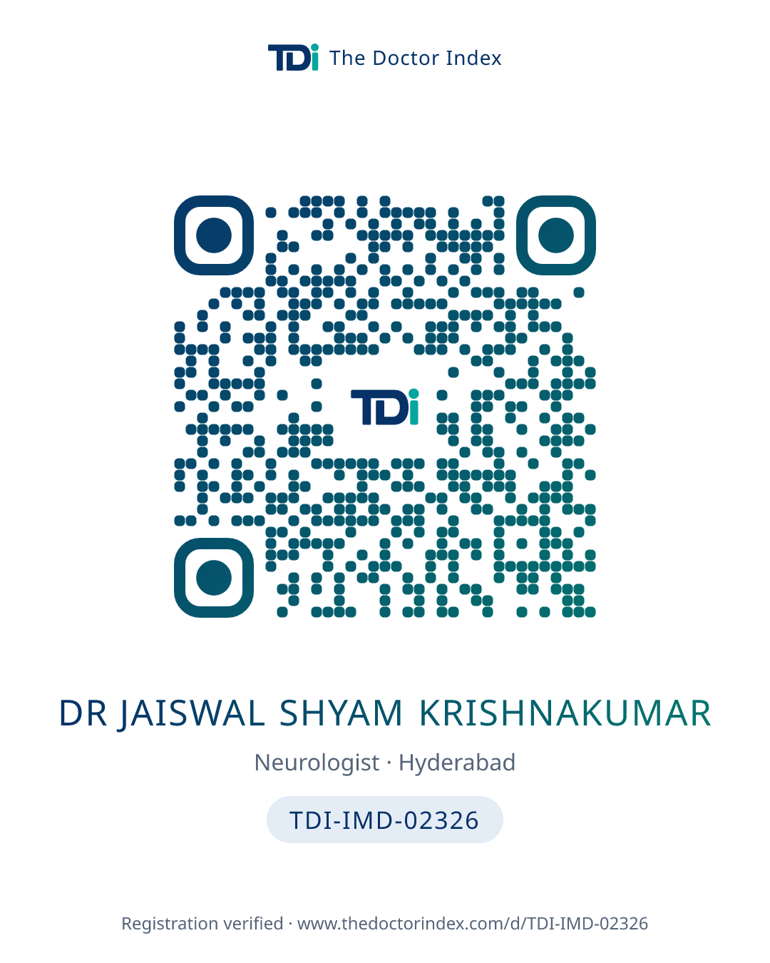 QR card for Dr Jaiswal Shyam Krishnakumar, TDI-IMD-02326