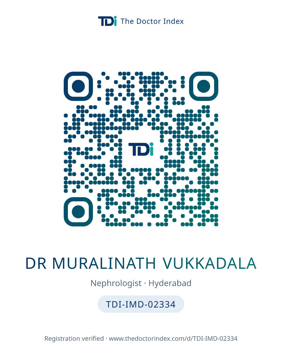 QR card for Dr Muralinath Vukkadala, TDI-IMD-02334