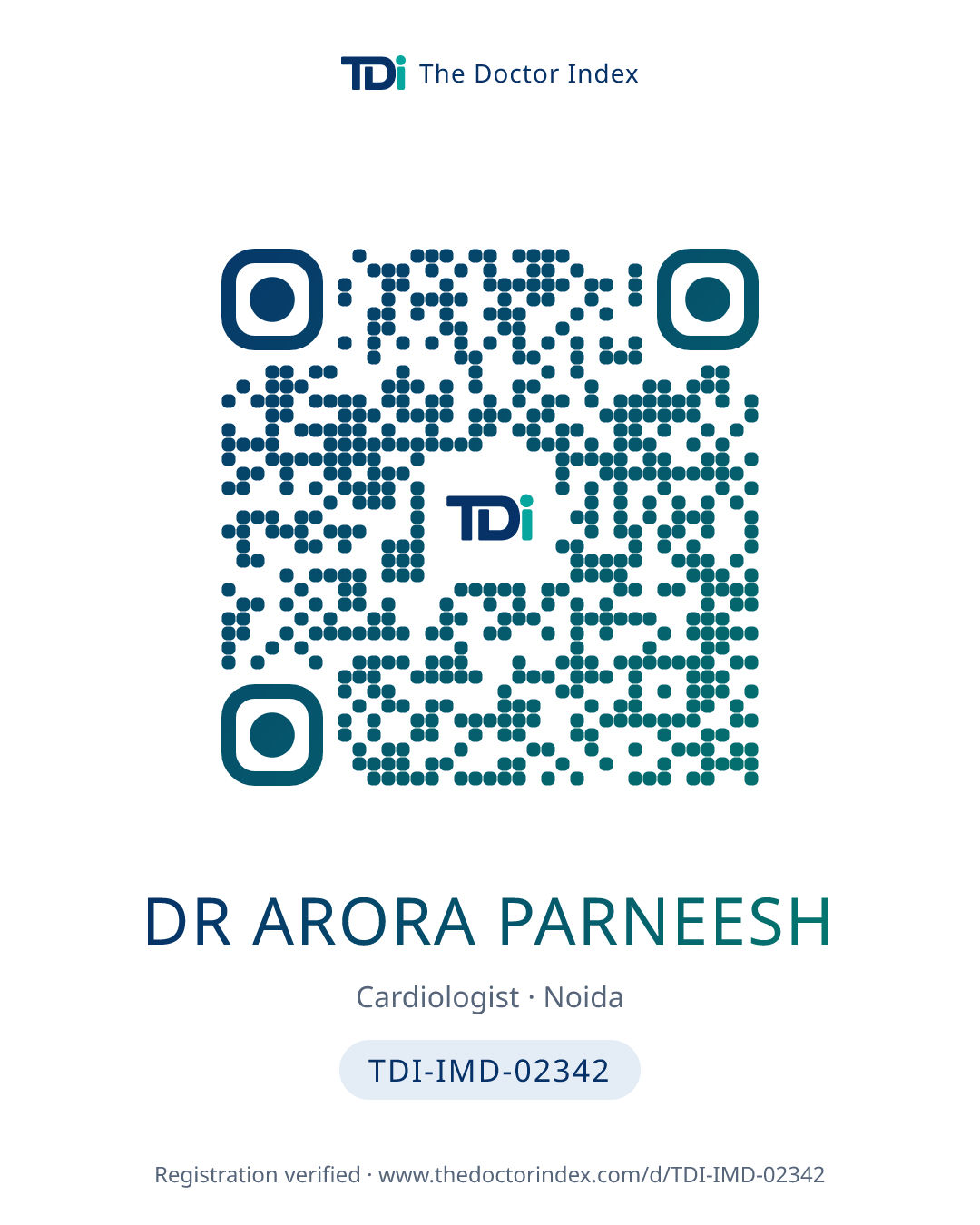 QR card for Dr Arora Parneesh, TDI-IMD-02342