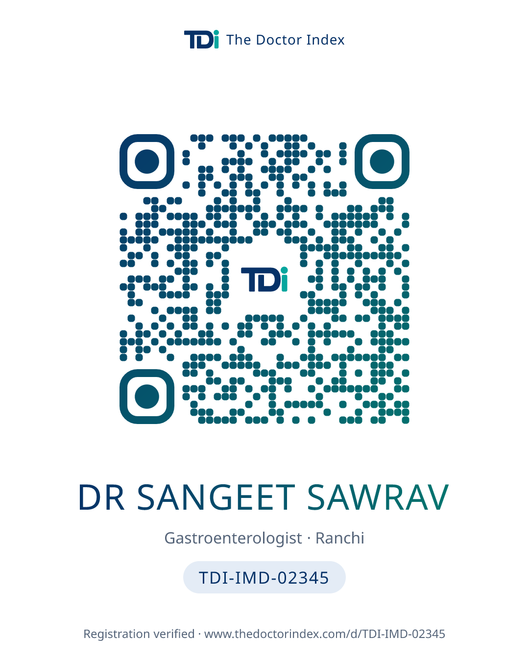 QR card for Dr Sangeet Sawrav, TDI-IMD-02345