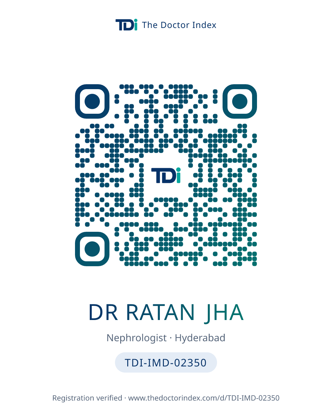 QR card for Dr Ratan Jha, TDI-IMD-02350