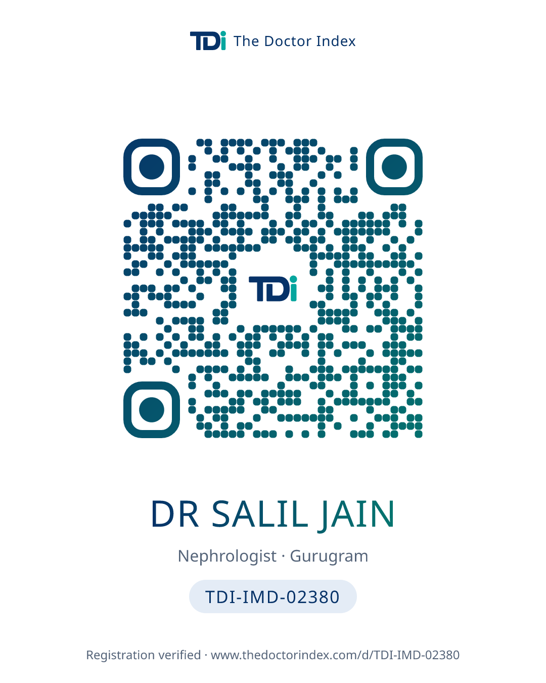 QR card for Dr Salil Jain, TDI-IMD-02380