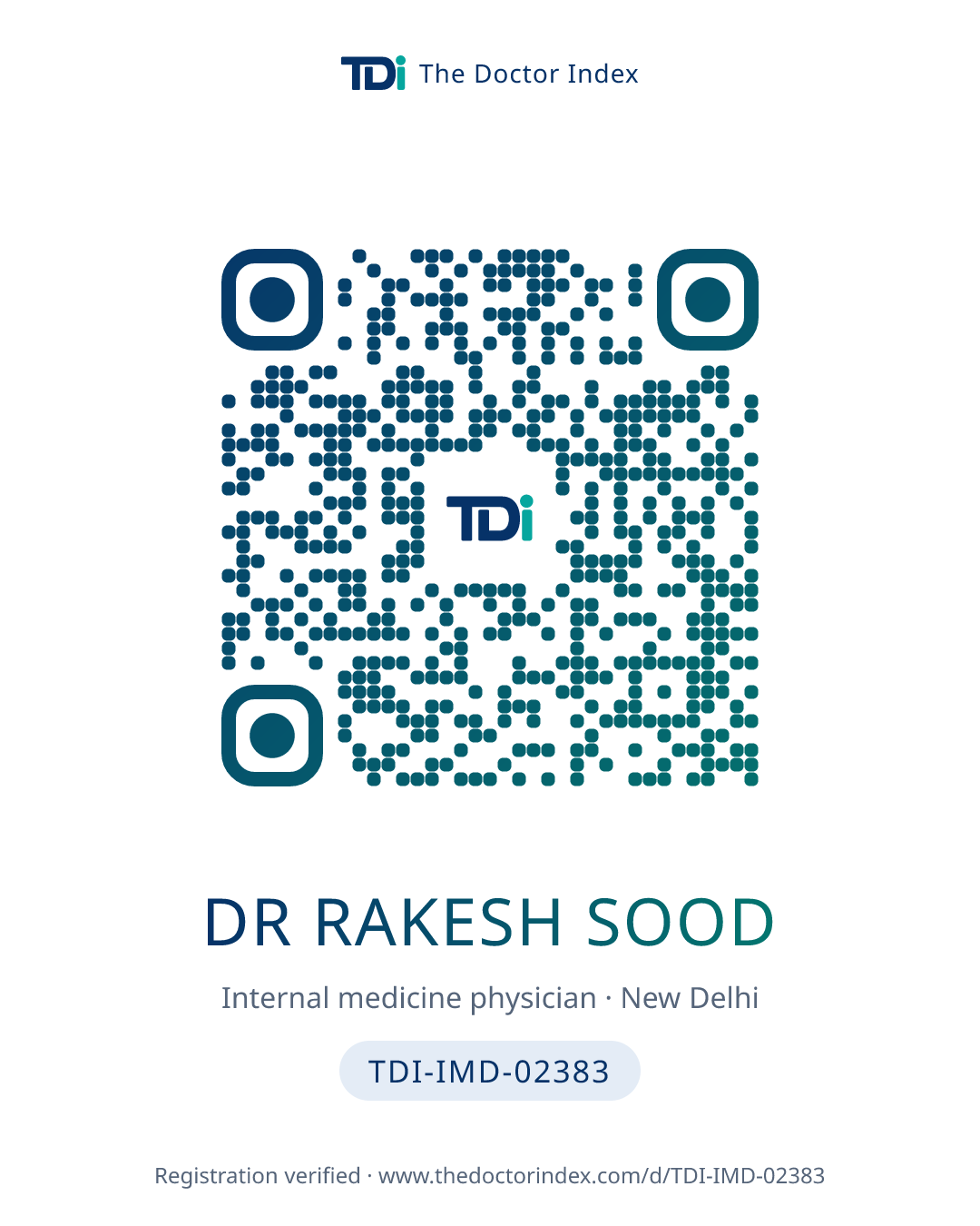 QR card for Dr Rakesh Sood, TDI-IMD-02383