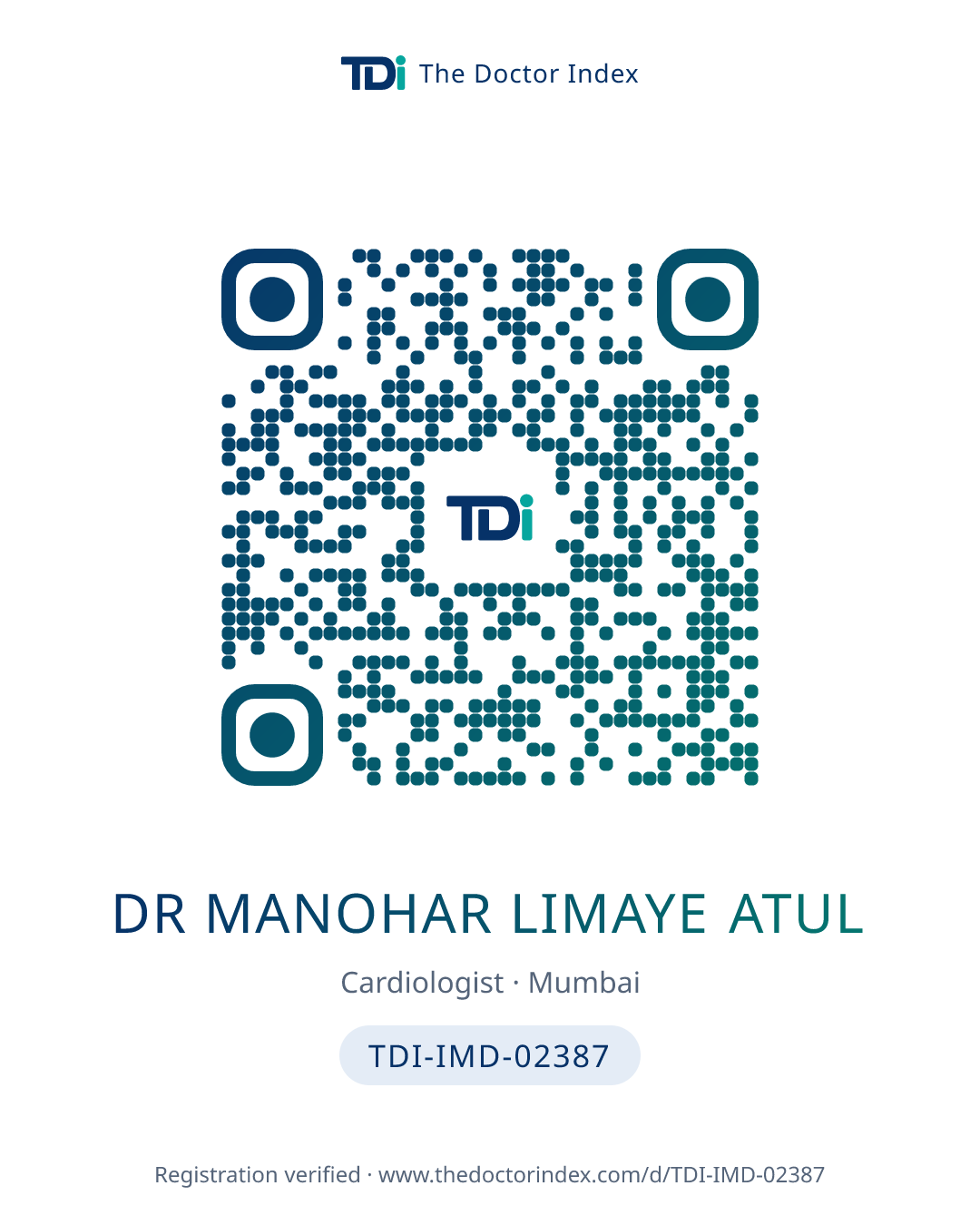 QR card for Dr Manohar Limaye Atul, TDI-IMD-02387