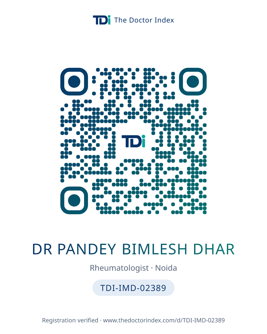 QR card for Dr Pandey Bimlesh Dhar, TDI-IMD-02389