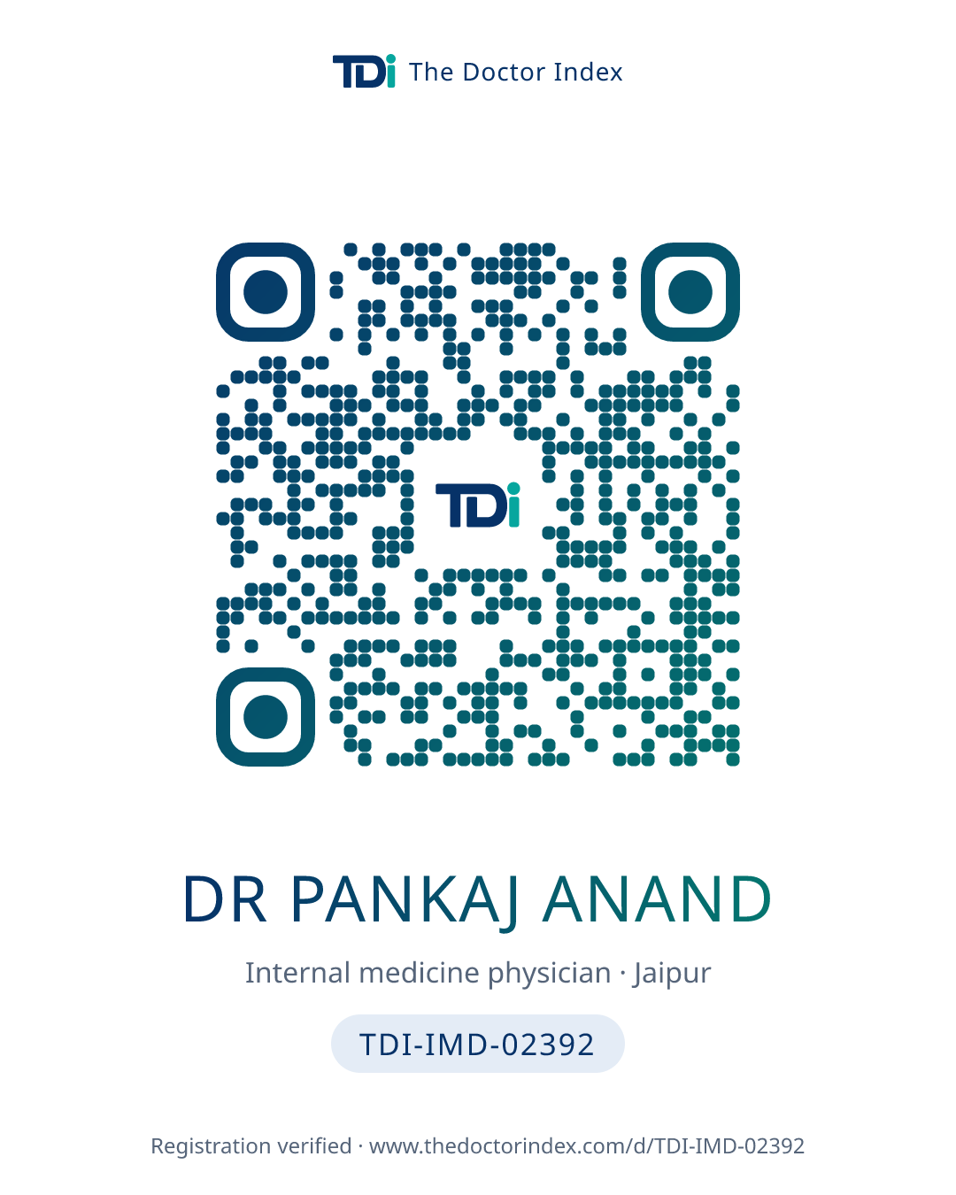 QR card for Dr Pankaj Anand, TDI-IMD-02392