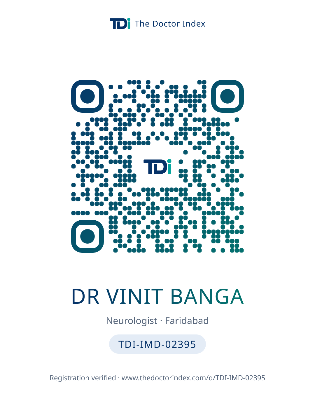 QR card for Dr Vinit Banga, TDI-IMD-02395
