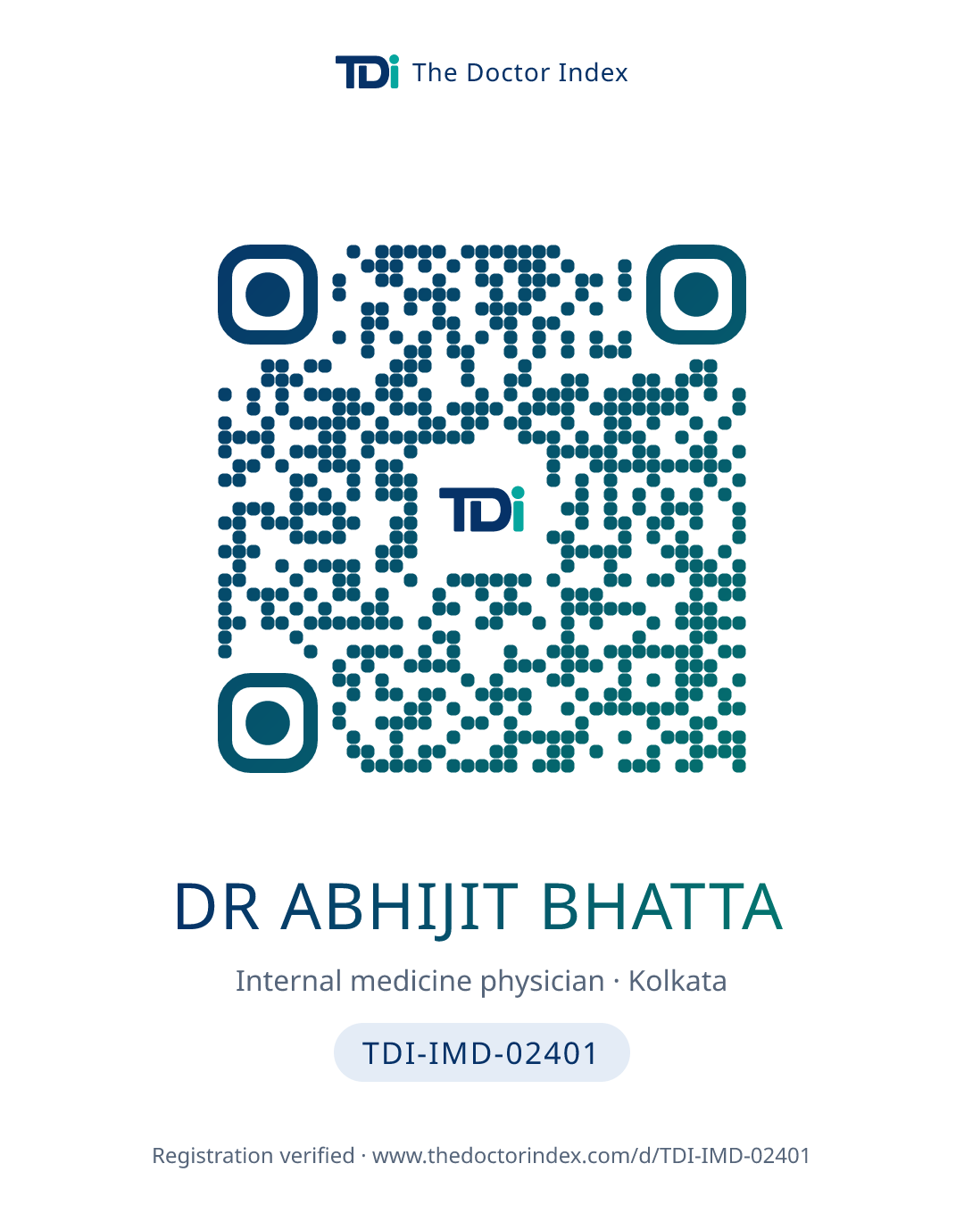 QR card for Dr Abhijit Bhatta, TDI-IMD-02401