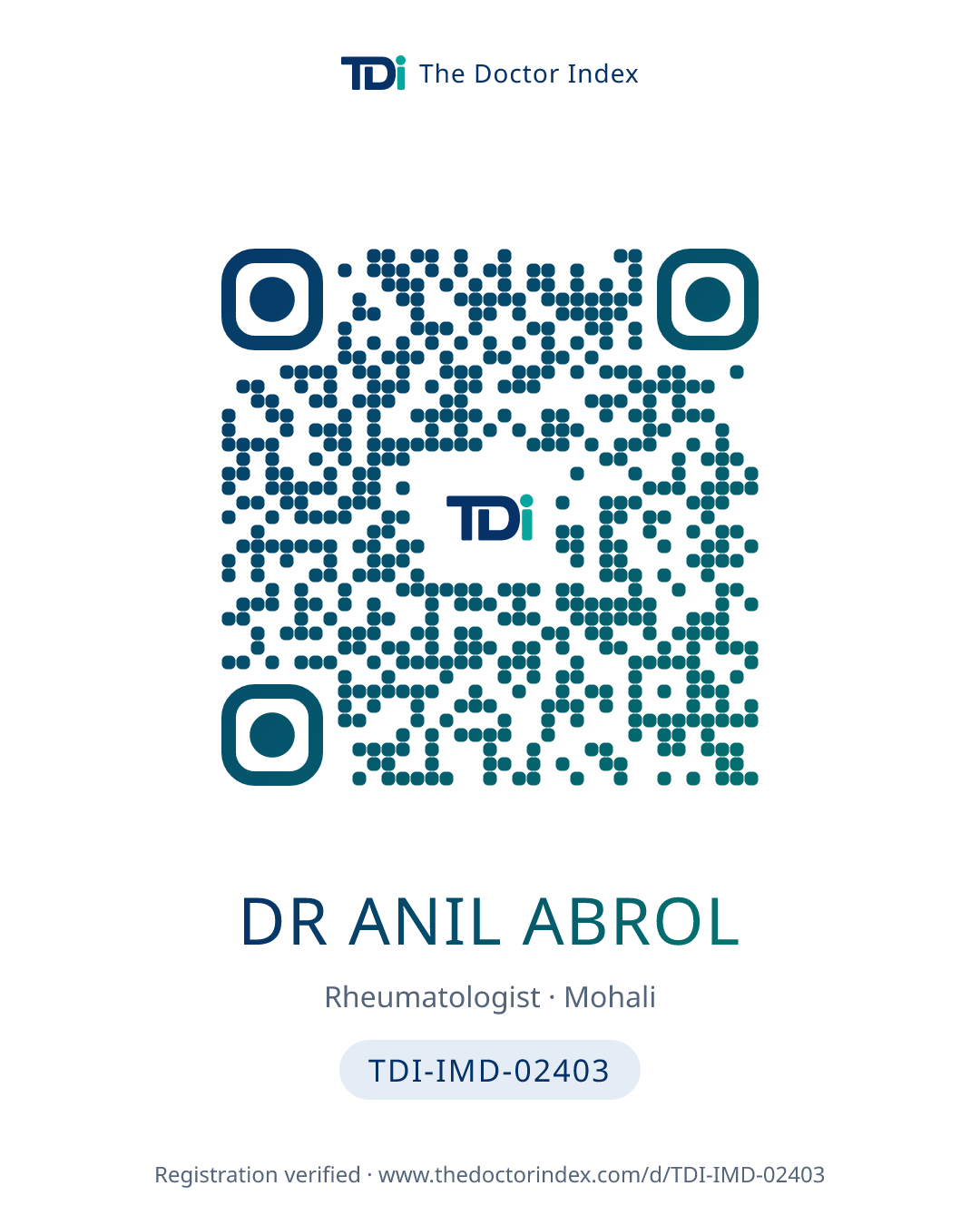 QR card for Dr Anil Abrol, TDI-IMD-02403