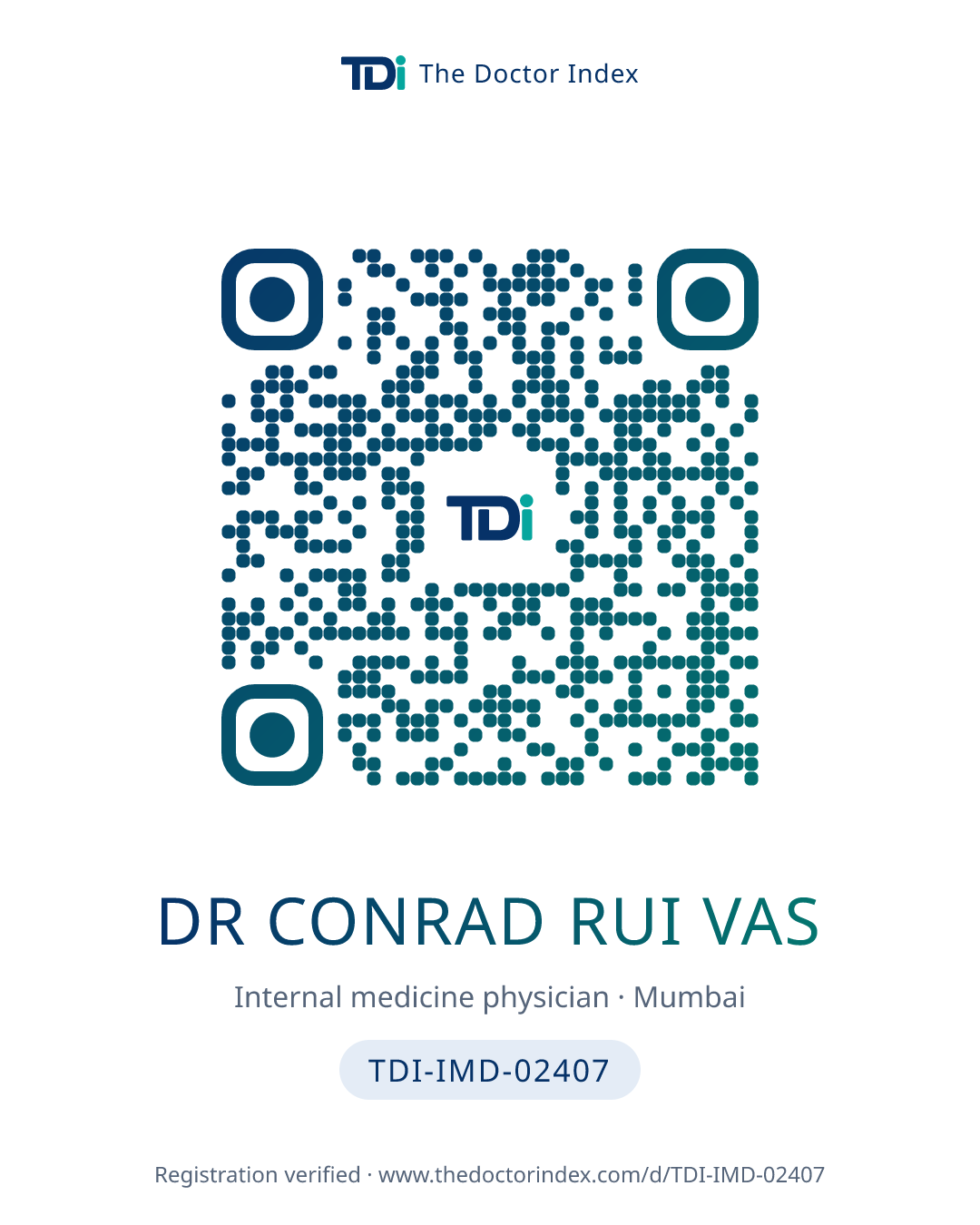 QR card for Dr Conrad Rui Vas, TDI-IMD-02407