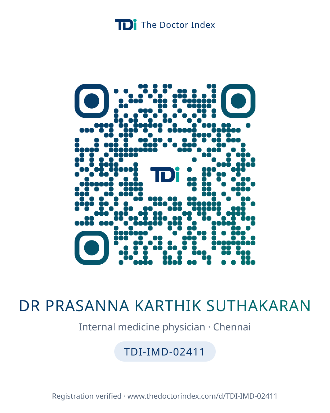 QR card for Dr Prasanna Karthik Suthakaran, TDI-IMD-02411