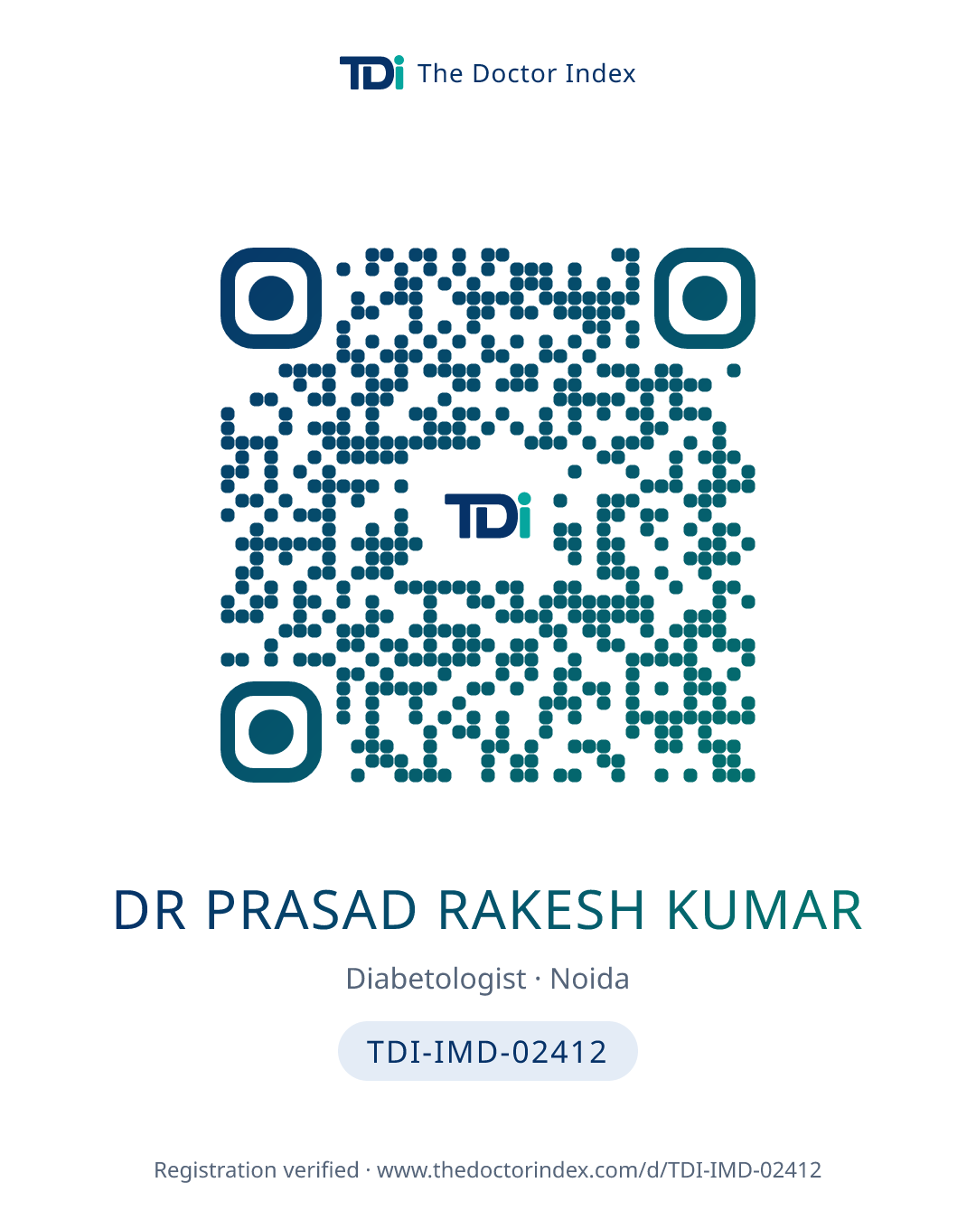 QR card for Dr Prasad Rakesh Kumar, TDI-IMD-02412
