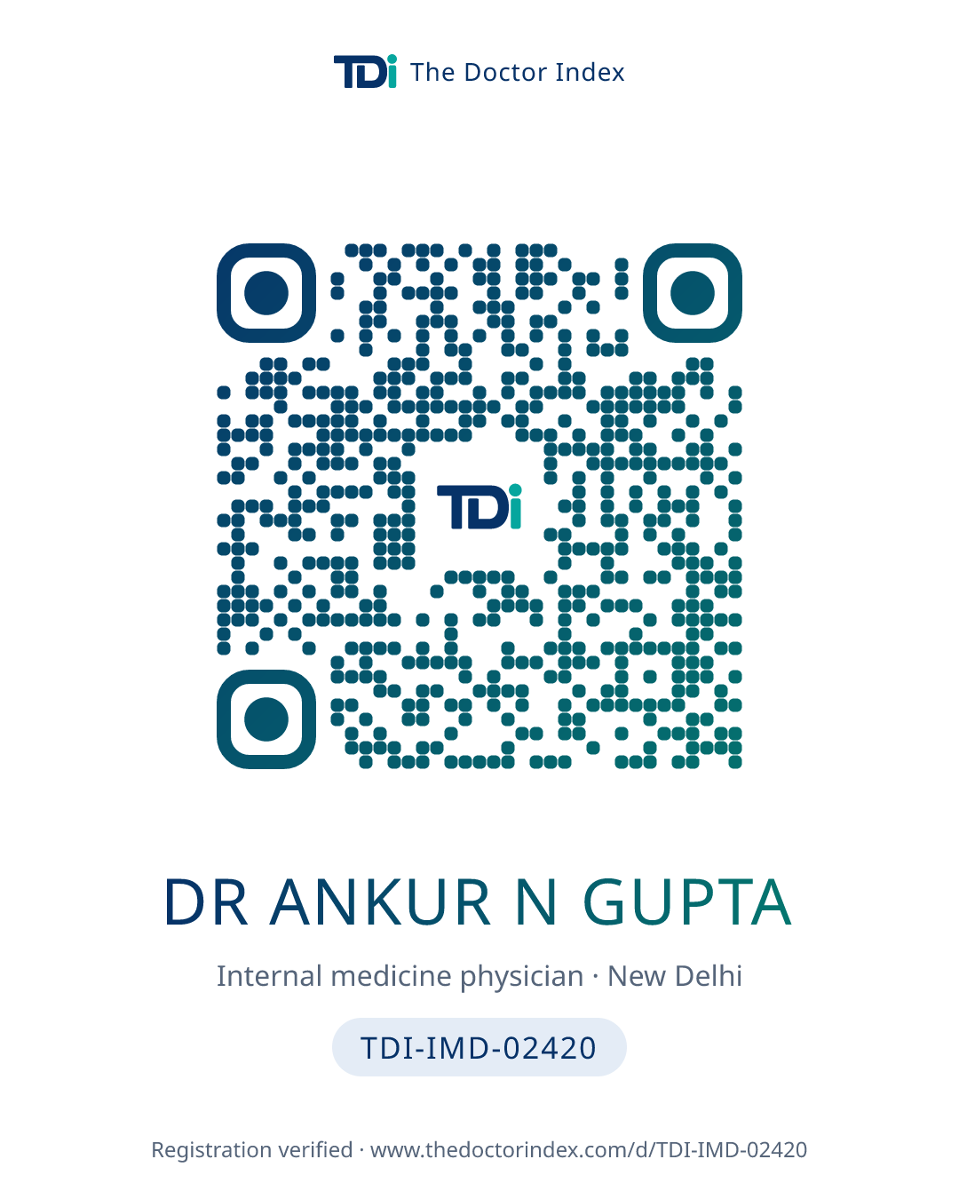 QR card for Dr Ankur N Gupta, TDI-IMD-02420