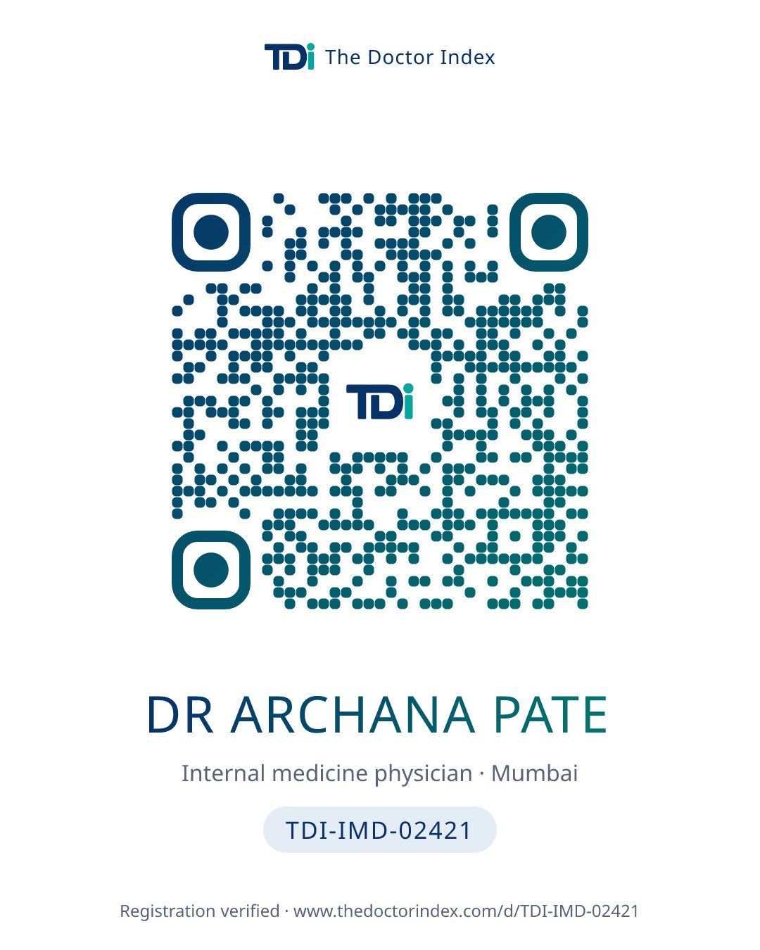 QR card for Dr Archana Pate, TDI-IMD-02421