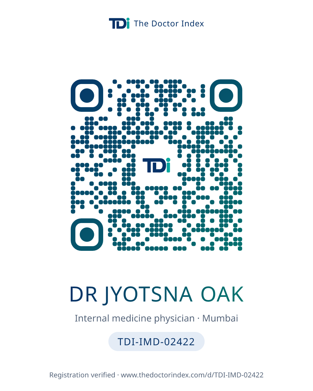 QR card for Dr Jyotsna Oak, TDI-IMD-02422