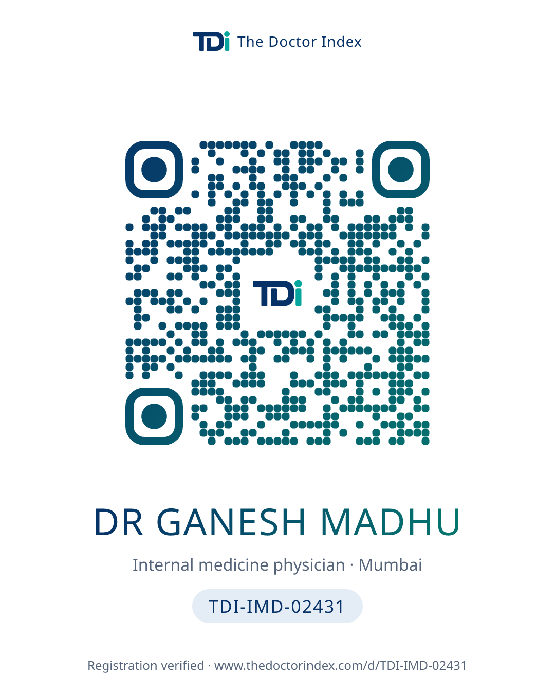 QR card for Dr Ganesh Madhu, TDI-IMD-02431