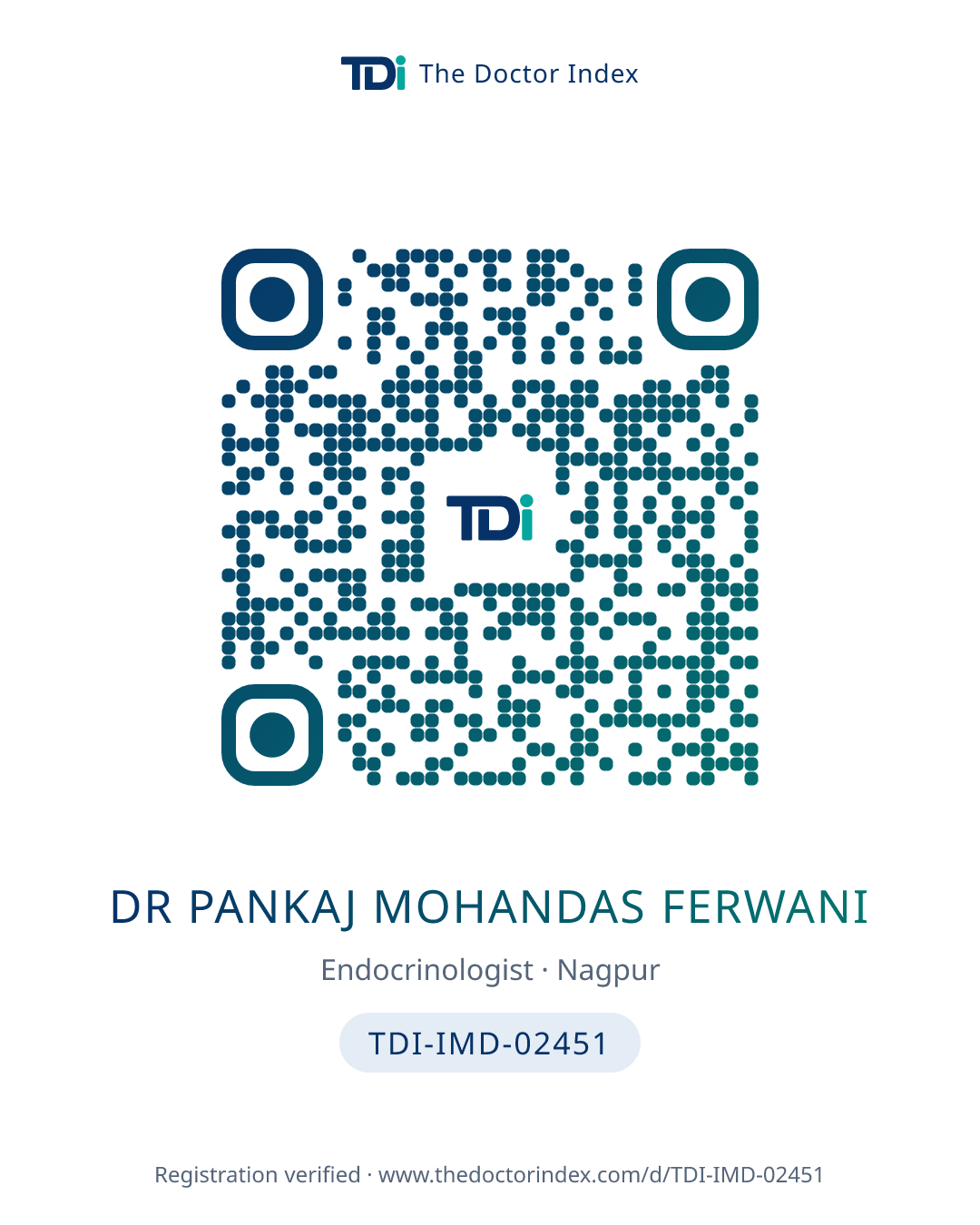 QR card for Dr Pankaj Mohandas Ferwani, TDI-IMD-02451