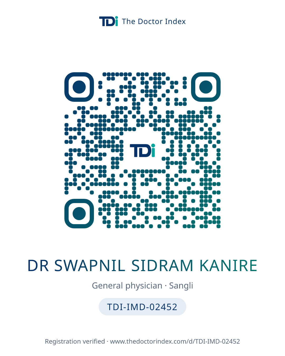 QR card for Dr Swapnil Sidram Kanire, TDI-IMD-02452